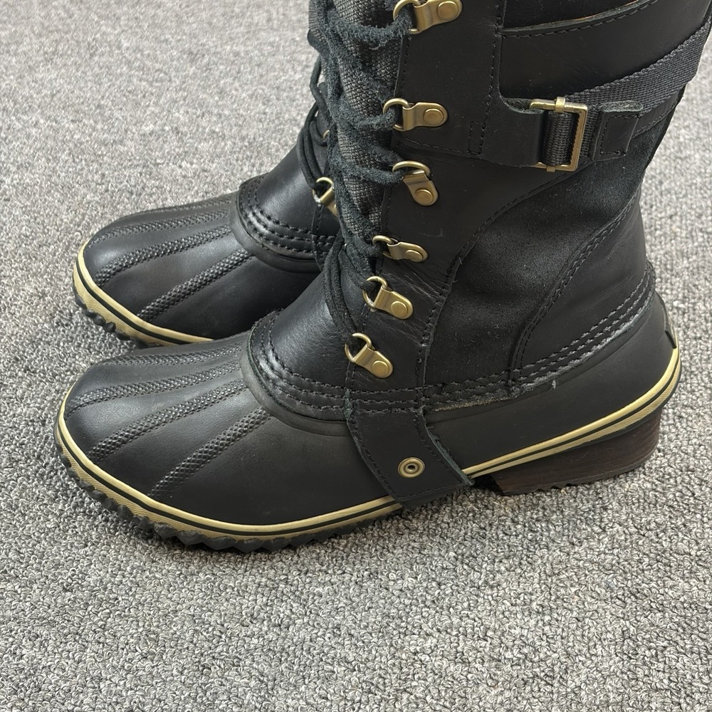 Sorel Conquest Carly Women's Size 10 Tall Lace Up Boots Black Leather Waterproof - Picture 4 of 14